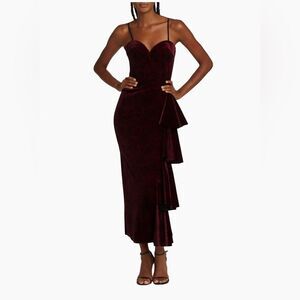 Chiara Boni Velvet Rose-Print Midi-Dress size 6